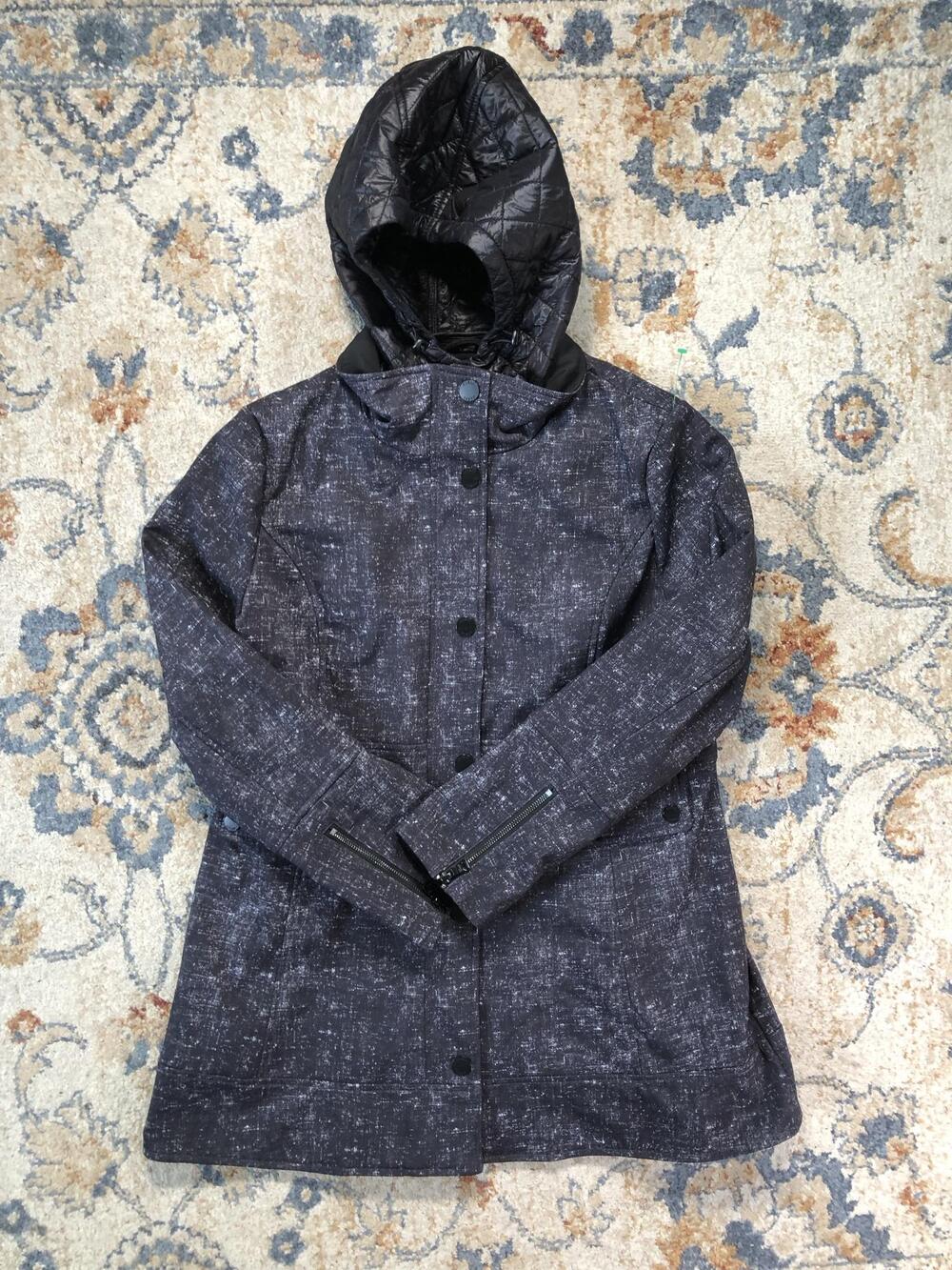 Guess Coat Womens XL Gray Tweed Hooded Mid Length Parka Zip Lined Warm